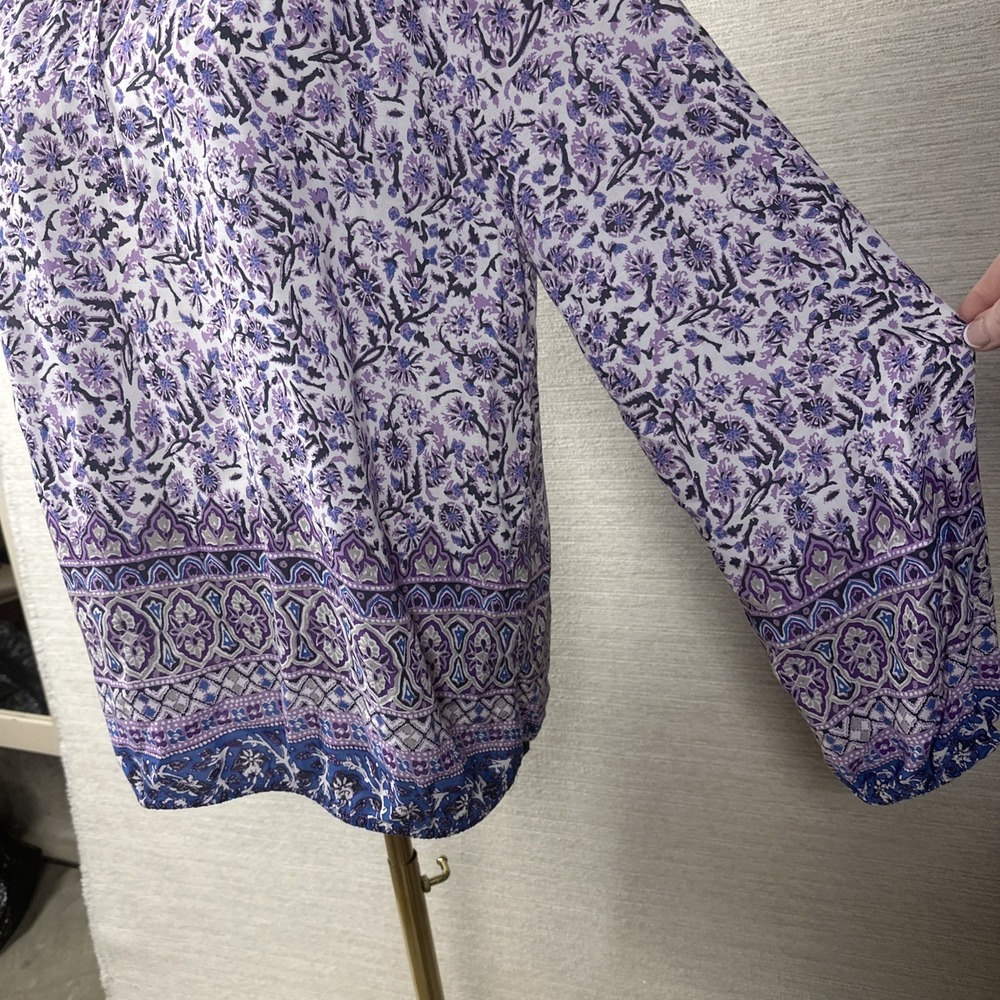 Lucky Brand Boho Peasant Blouse Purple Floral Border Print Cottagecore Top - Picture 2 of 9